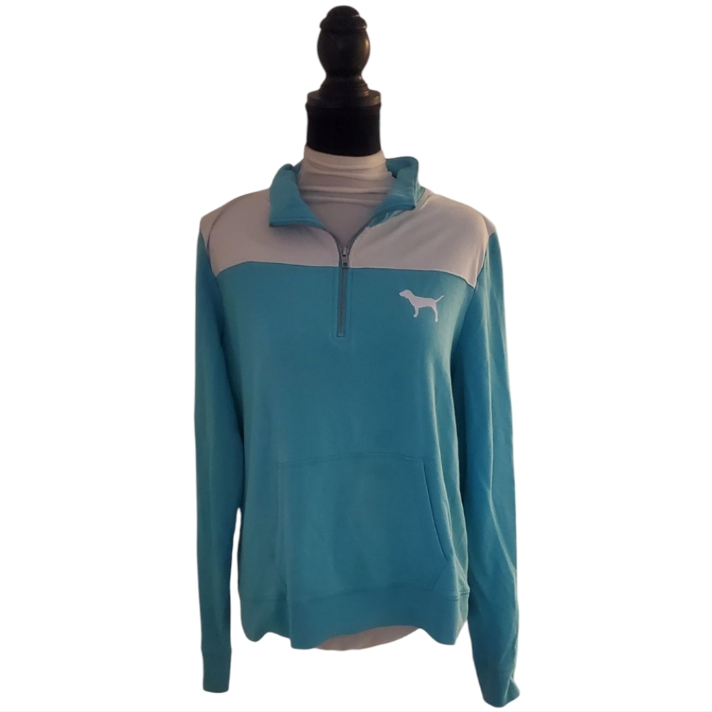 PINK Victoria's Secret Teal Quarter-Zip Pullover Hoodie